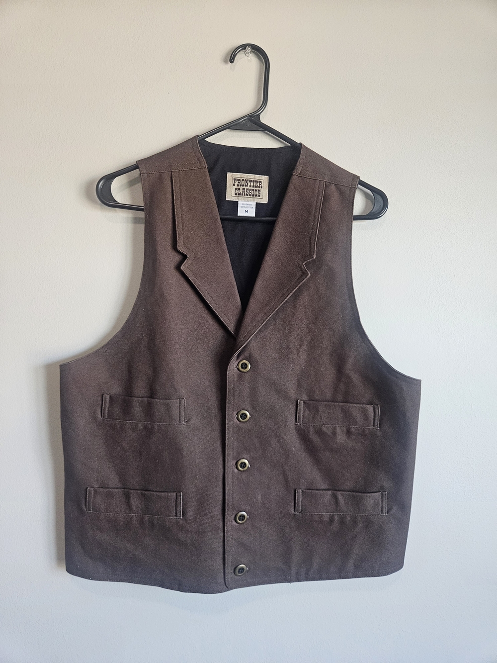 Frontier Classics Men’s M Brown Canvas Western Cowboy Vest Cinch Back
